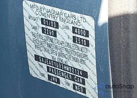 2003 Jaguar S-Type 4.2L V8 from USA, damaged, VIN SAJEA01U93HM82124